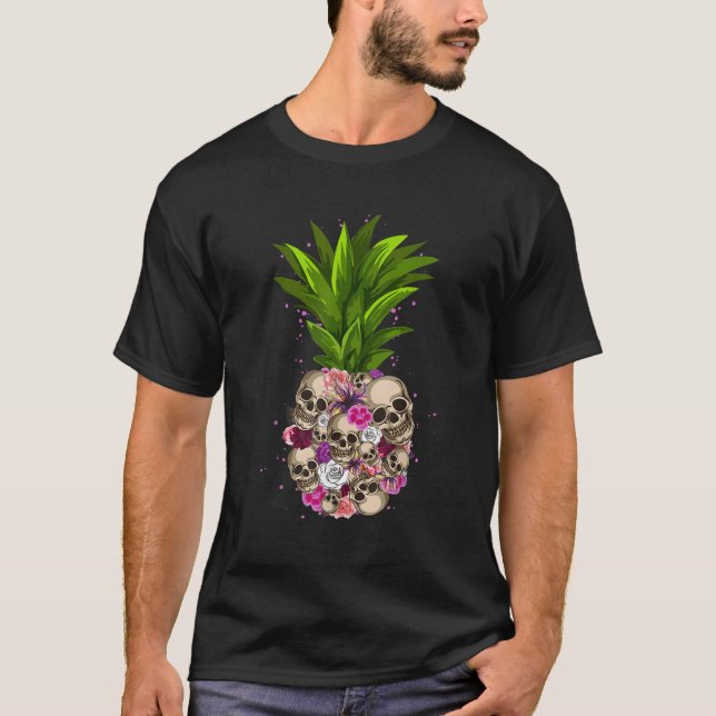 Camiseta Pineapple Skull Funny Aloha Beaches Havaí (Frente)