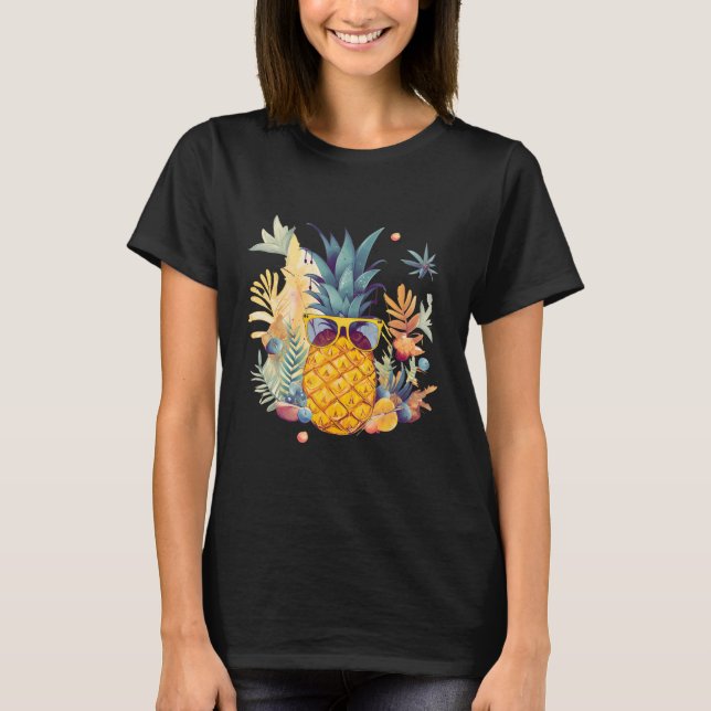 Camiseta Pineapple Sunglasses Beach Hawaiian Vacation Flowe (Frente)