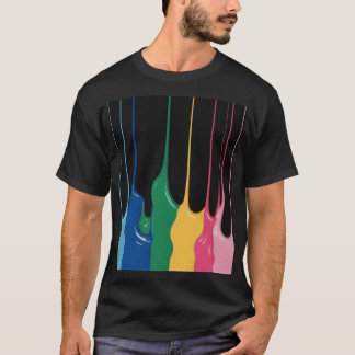 Camiseta pingos de tinta de pia, amarelo, verde e azul