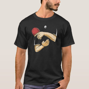 Camiseta pingue-pongue jovem balançando seu morcego na mesa