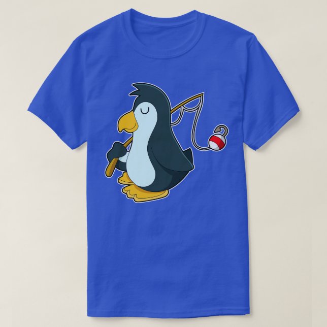 Camiseta Pinguim a pescar com haste de pesca (Frente do Design)