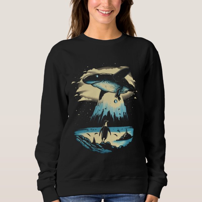 Camiseta Pinguim Abdução Alienígena OVNI Espaçonave Extrate (Frente)