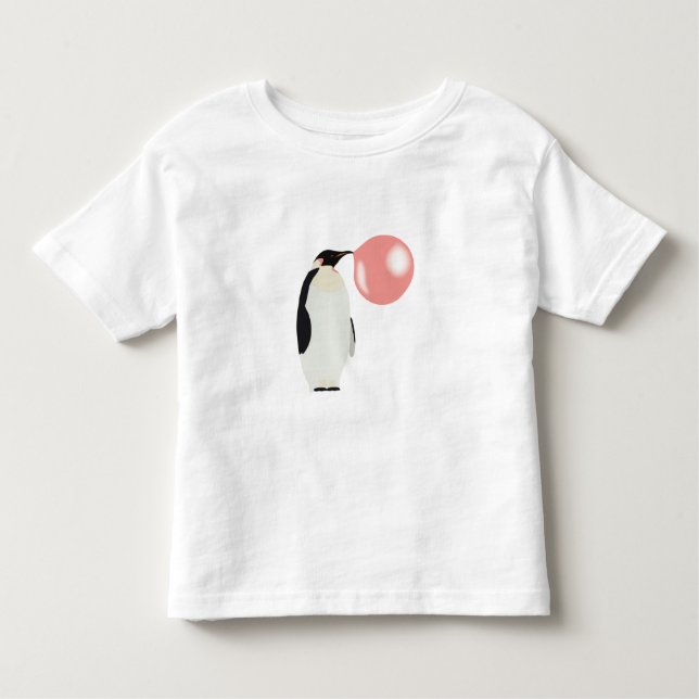 Camiseta Pinguim Adorável de Goma de Mascar Sopra Bolha (Frente)