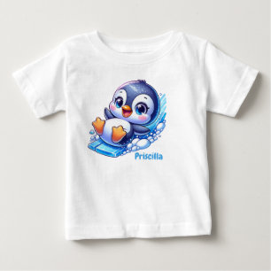 Camiseta Pinguim Adorável deslizando no gelo