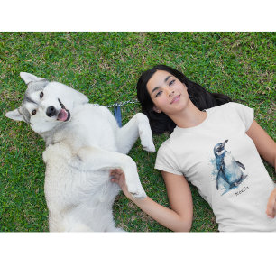 Camiseta Pinguim Aquarela Ártico Azure, personalizado
