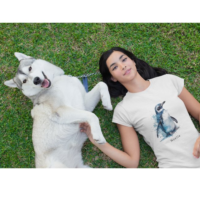 Camiseta Pinguim Aquarela Ártico Azure, personalizado (Criador carregado)