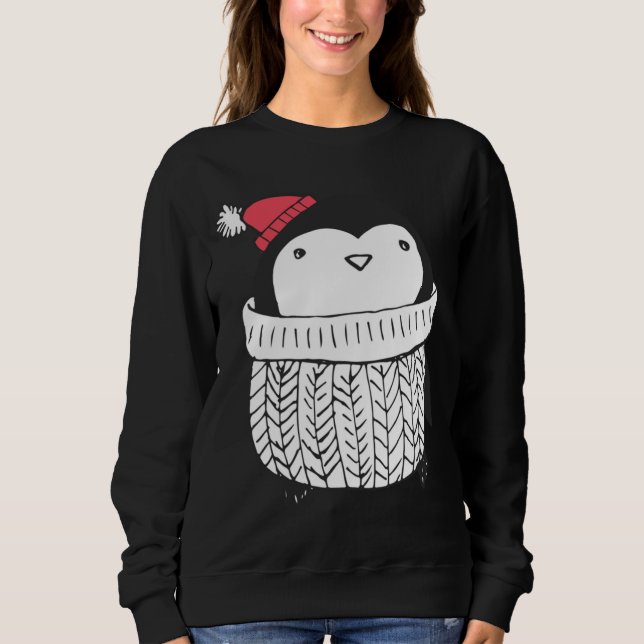 Camiseta Pinguim-bebê-gafanhoto de Natal em Turtleneck Swea (Frente)