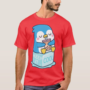 Camiseta Pinguim Bonito Bebe Boba Tea Mantenha Legal