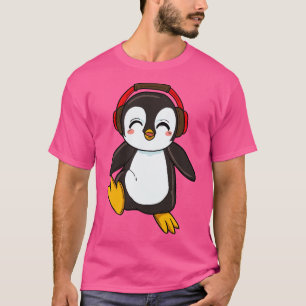 Camiseta Pinguim bonito com Fones de ouvido