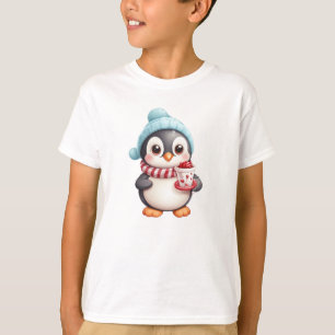 Camiseta Pinguim bonito com lanche/bola de neve