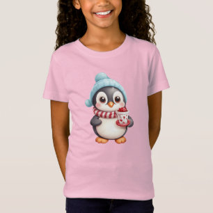 Camiseta Pinguim bonito com lanche/bola de neve