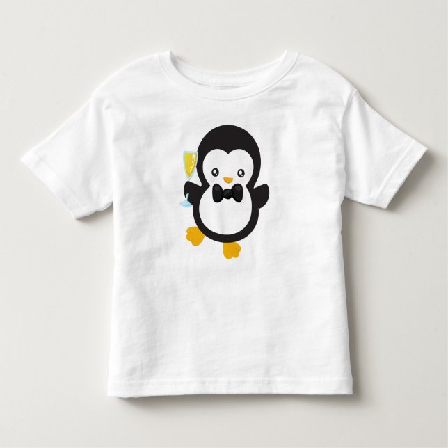 Camiseta Pinguim Bonito, Pinguim Com Champanhe, Partido (Frente)