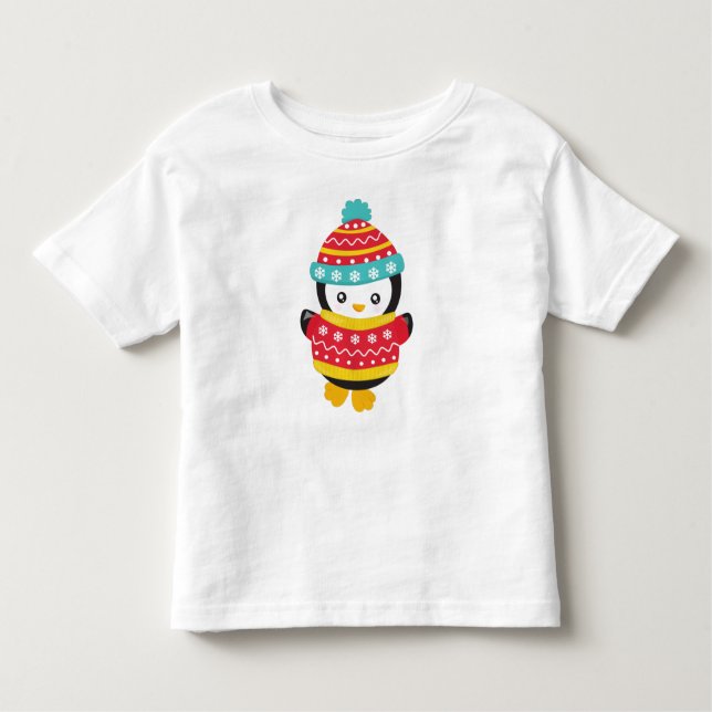 Camiseta Pinguim Bonito, Pinguim Com Suéter, Chapéu (Frente)