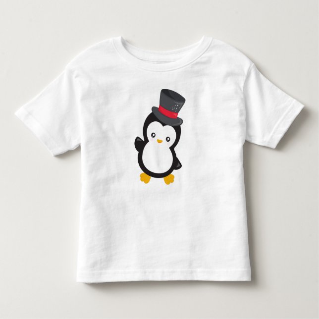 Camiseta Pinguim Bonito, Pinguim Pequeno, Chapéu Superior (Frente)