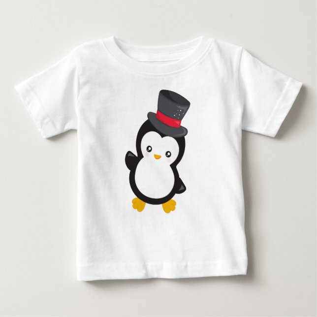 Camiseta Pinguim Bonito, Pinguim Pequeno, Chapéu Superior (Frente)