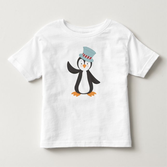 Camiseta Pinguim Bonito, Pinguim Pequeno, Pinguim Com Chapé (Frente)