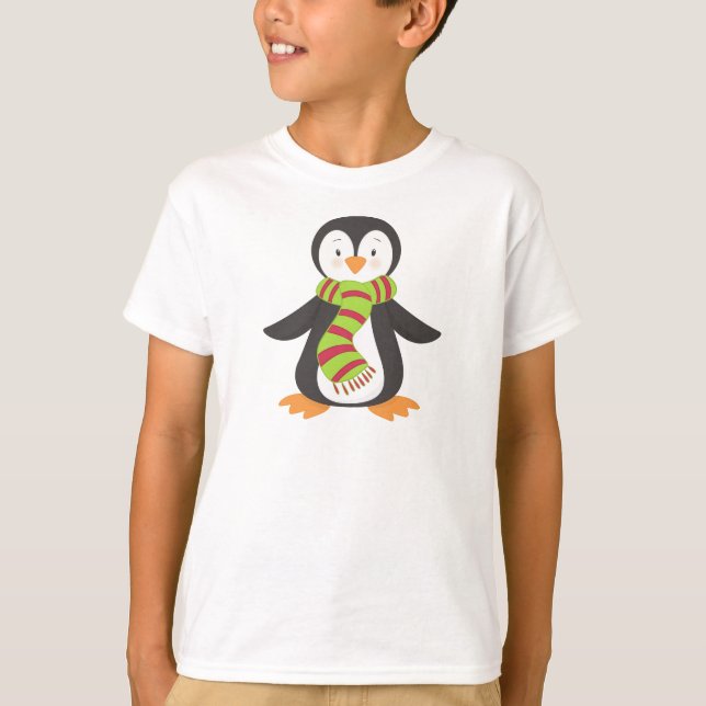 Camiseta Pinguim Bonito, Pinguim Pequeno, Pinguim Com Scarf (Frente)
