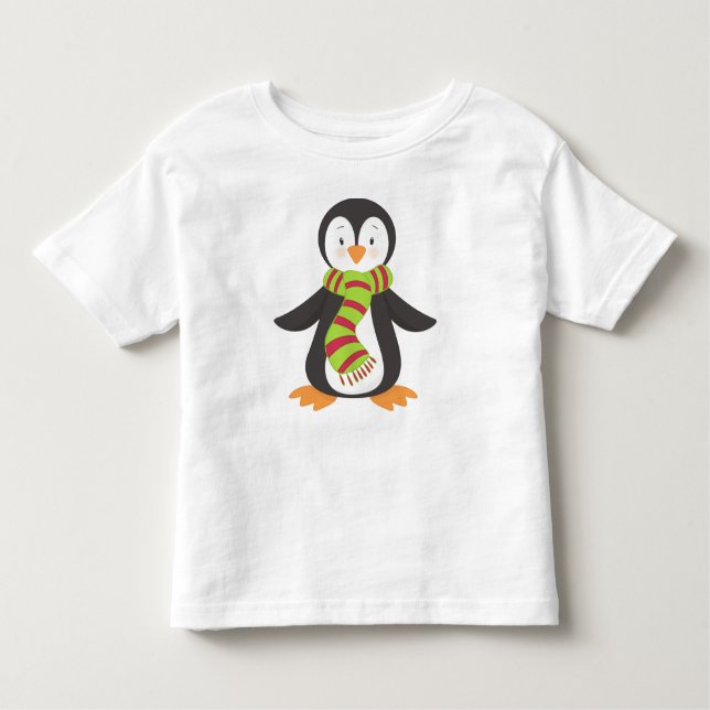 Camiseta Pinguim Bonito, Pinguim Pequeno, Pinguim Com Scarf (Frente)