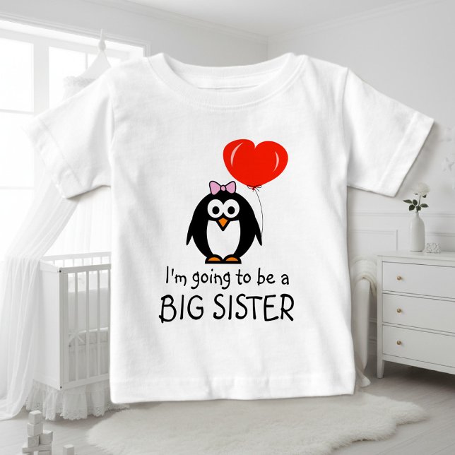 Camiseta Pinguim bonito, vestido para bebês da Big Sister p (big sister baby shirt)