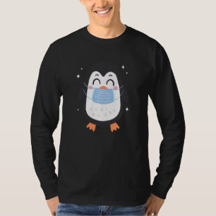 Camiseta Pinguim Bonito Vestindo Rosto Faz Máscara Engraçad