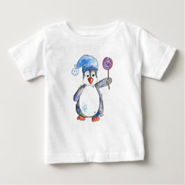 Camiseta Pinguim branco bonito com um pirulito