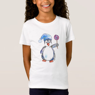 Camiseta Pinguim branco bonito com um pirulito