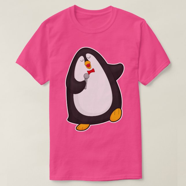 Camiseta Pinguim cantando com empate de microfone (Frente do Design)