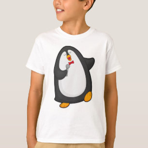 Camiseta Pinguim cantando com microfone e gravata