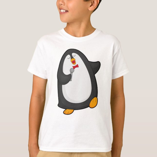 Camiseta Pinguim cantando com microfone e gravata (Frente)
