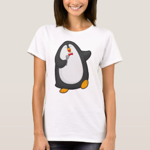 Camiseta Pinguim cantando com microfone e gravata