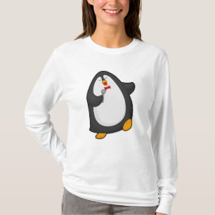 Camiseta Pinguim cantando com microfone e gravata