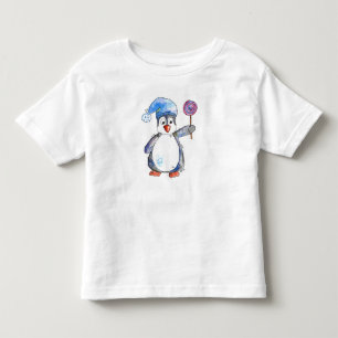 Camiseta Pinguim Caprichoso Fofo com uma Pirulito