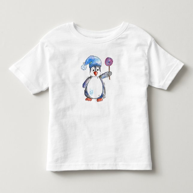 Camiseta Pinguim Caprichoso Fofo com uma Pirulito (Frente)