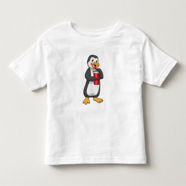Camiseta Pinguim com Bebendo com palha (Frente)