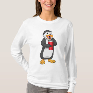 Camiseta Pinguim com Bebendo com palha