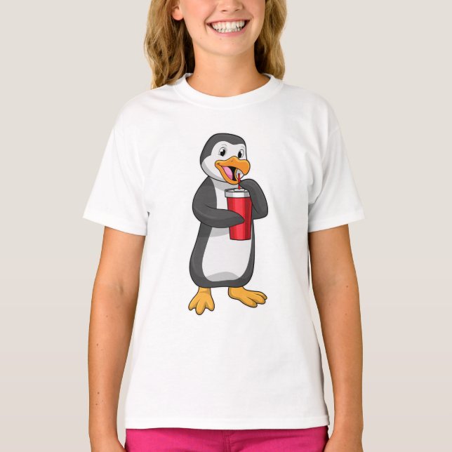 Camiseta Pinguim com Bebendo com palha (Frente)