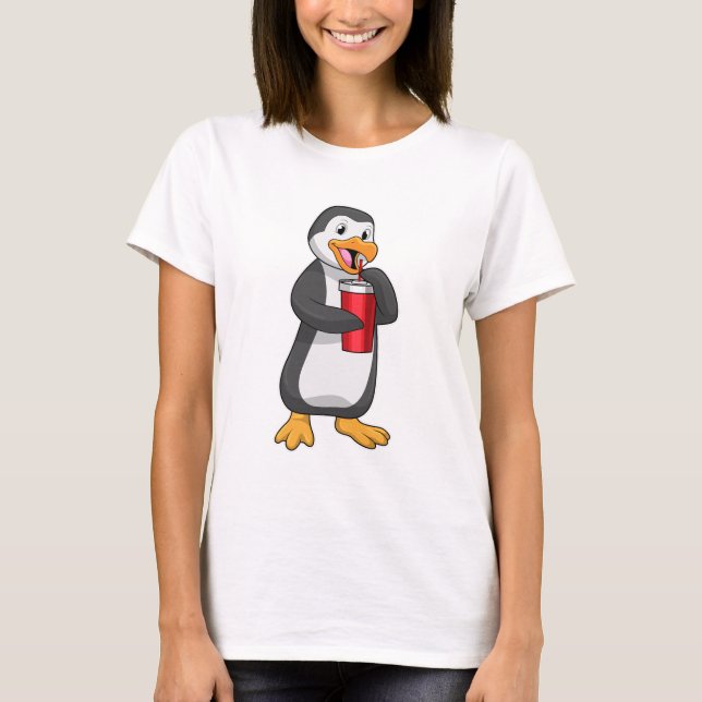 Camiseta Pinguim com Bebendo com palha (Frente)