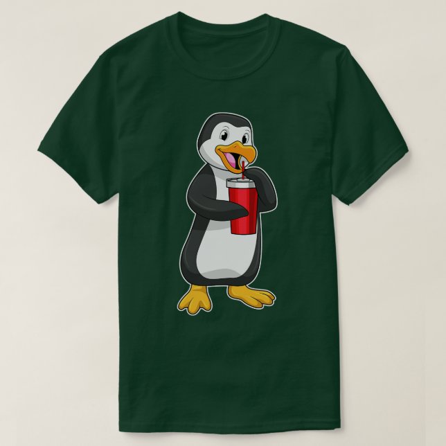 Camiseta Pinguim com Bebendo com palha (Frente do Design)