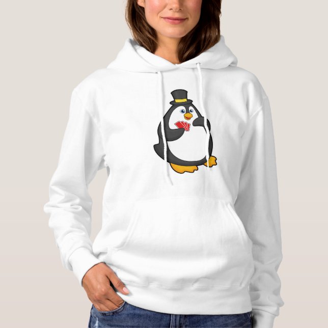 Camiseta Pinguim com chapéu no Poker com cartões Poker (Frente)