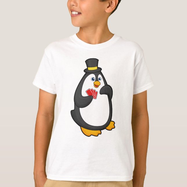 Camiseta Pinguim com chapéu no Poker com cartões Poker (Frente)