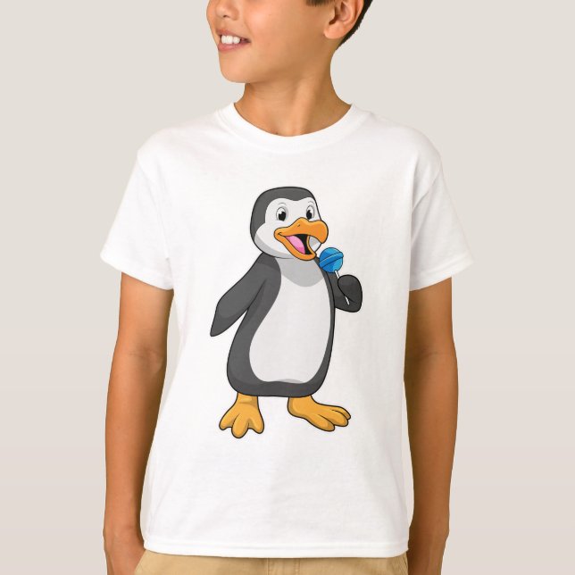 Camiseta Pinguim com doces de pirulito (Frente)