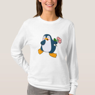 Camiseta Pinguim com rosa Flower