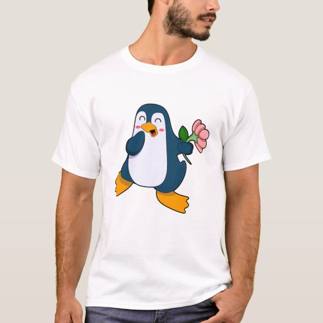 Camiseta Pinguim com rosa Flower (Frente)