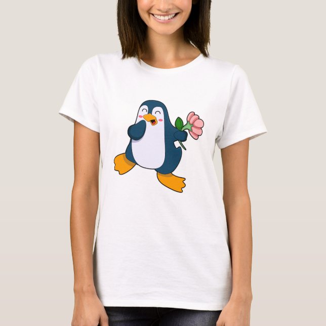 Camiseta Pinguim com rosa Flower (Frente)