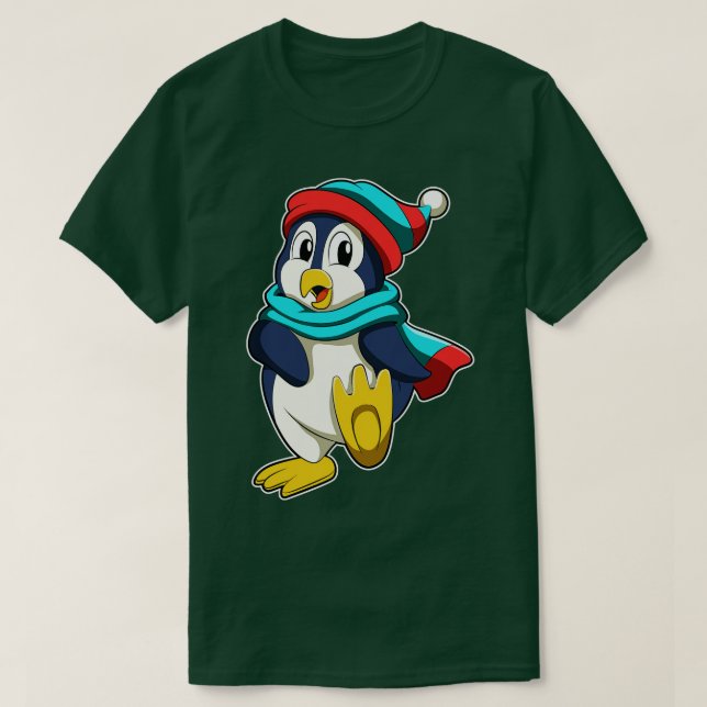 Camiseta Pinguim com Scarf e Chapéu (Frente do Design)