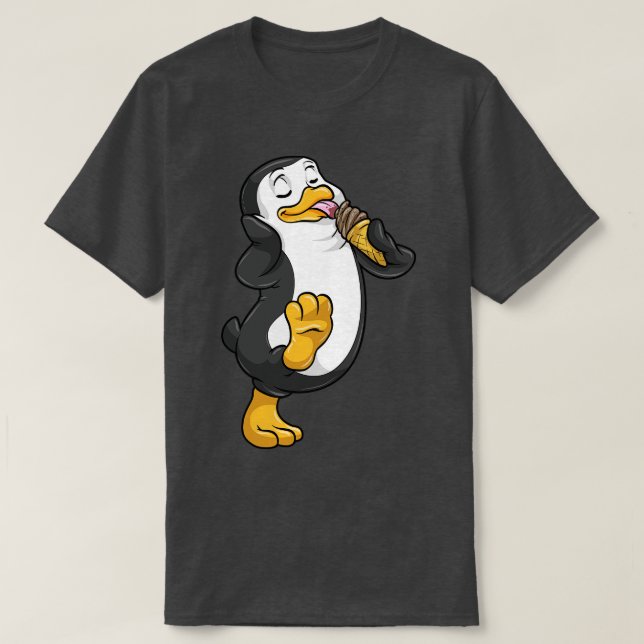 Camiseta Pinguim com um cone de sorvete (Frente do Design)