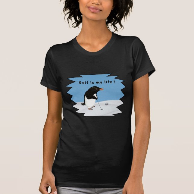 Camiseta Pinguim cómico que joga o golfe (Frente)