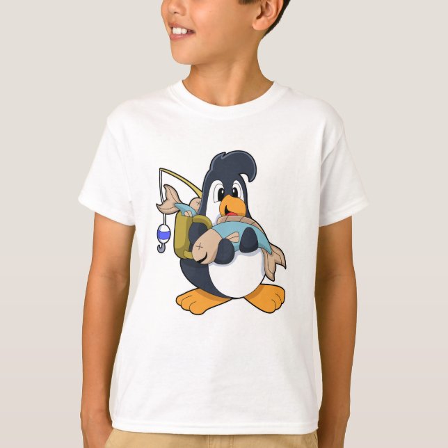 Camiseta Pinguim como Anglas com Peixe (Frente)