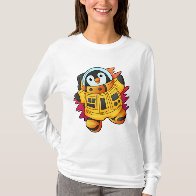 Camiseta Pinguim como astronauta em trajes (Frente)