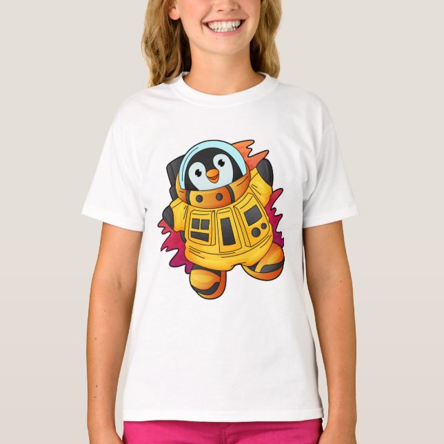 Camiseta Pinguim como astronauta em trajes (Frente)